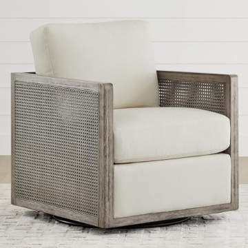 CHITA Swivel Accent Chair, Rattan Arm Chair for Living Room and Bedroom, Cream Fabric with Grey Fram...