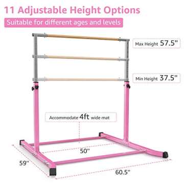 Gymbarpro Gymnastics Bar, Gymnastics Kips Bar for Kids, 37.5'' to 57.5'' Adjustable Height, Gymnasti...