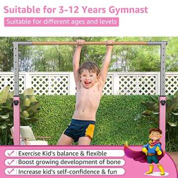 Gymbarpro Gymnastics Bar, Gymnastics Kips Bar for Kids, 37.5'' to 57.5'' Adjustable Height, Gymnastics Bars for Home, 230 lbs Weight Capacity, Ideal for Indoor and Home Training