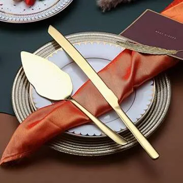 Elegant Gold Wedding Cake Knife and Server Set