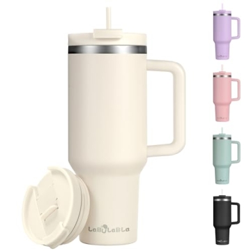 Labulabla 40oz Tumbler with Handle,Double Wall Vacuum Reusable Stainless Steel Insulated Water Bottl...