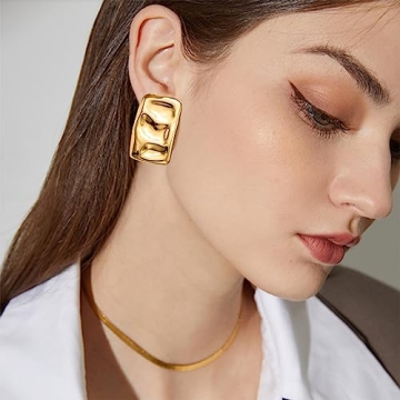 Stylish Chunky Gold Rectangle Earrings for Women