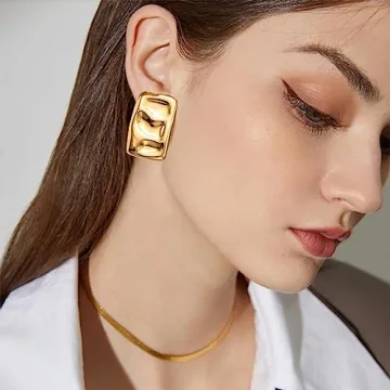 Stylish Chunky Gold Rectangle Earrings for Women