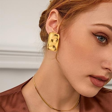Stylish Chunky Gold Rectangle Earrings for Women