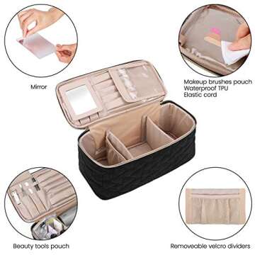 BAGSMART Makeup Bag Cosmetic Bag Large Toiletry Bag Travel Bag Case Organizer for Women, Black
