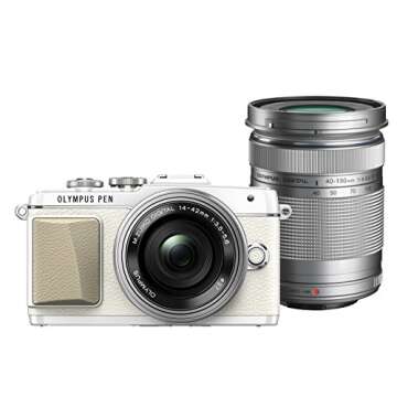 Olympus Pen Lite E-PL7 (White) with 14-42mm EZ and 40-150mm Lens (Silver) - International Version (No Warranty)