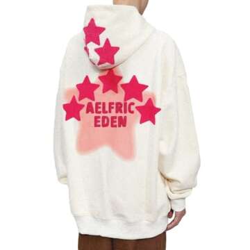 Aelfric Eden Men's Vintage Embroidery Star Hoodies Casual Oversized Streetwear Sweatshirt Beige