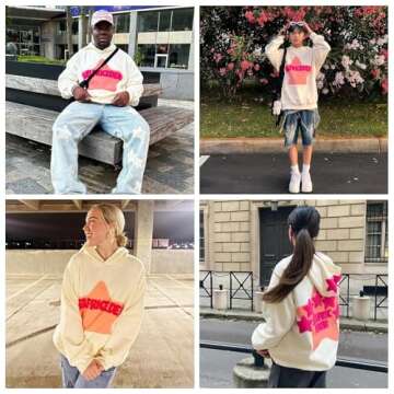 Aelfric Eden Men's Vintage Embroidery Star Hoodies Casual Oversized Streetwear Sweatshirt Beige