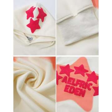 Aelfric Eden Men's Vintage Embroidery Star Hoodies Casual Oversized Streetwear Sweatshirt Beige