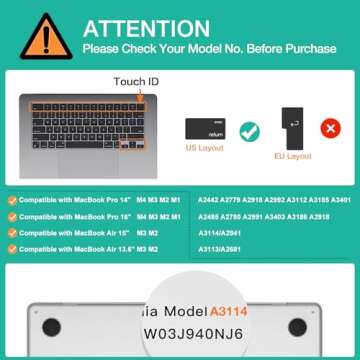 MOSISO Keyboard Cover Skin Compatible with MacBook Air 15 inch M3 A3114 M2 A2941/Air 13.6 A3113 A268...