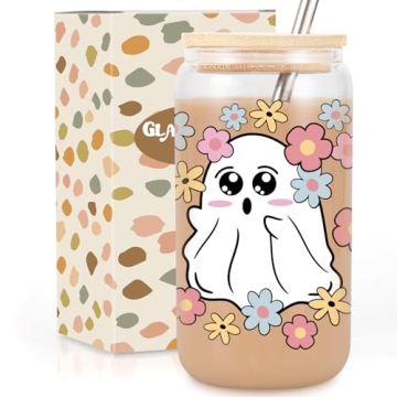 GSPY Halloween Ghost Iced Coffee Cups - 16 oz Halloween Tumbler with Lid and Straw - Halloween Gifts...