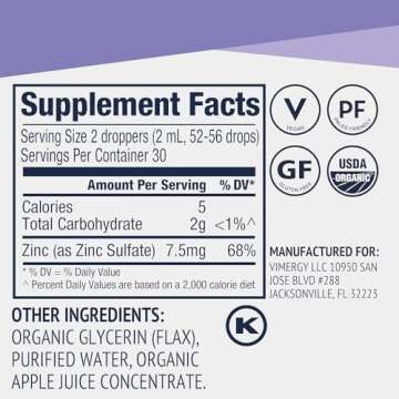 Vimergy Organic Liquid Zinc - Fast Absorbing Daily Supplement