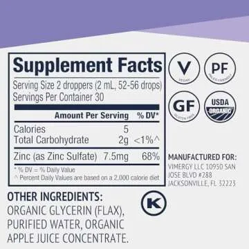 Vimergy Organic Liquid Zinc - Fast Absorbing Daily Supplement