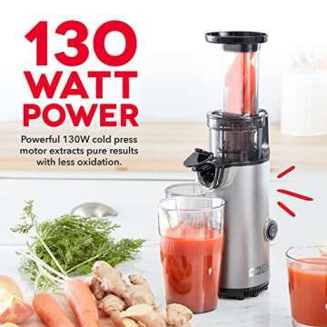 DASH Deluxe Compact Masticating Slow Juicer, Easy to Clean Cold Press Juicer with Brush, Pulp Measur...