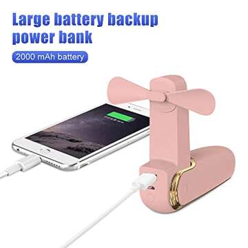 ideapro Pocket Handheld Fan Mini Portable Fan with Lanyard, 2000 mAh USB Rechargeable Mini Fan, Batteries Operated Handheld Fan with 3 Speeds Power Bank Flashlight Function for Home Outdoor Travel