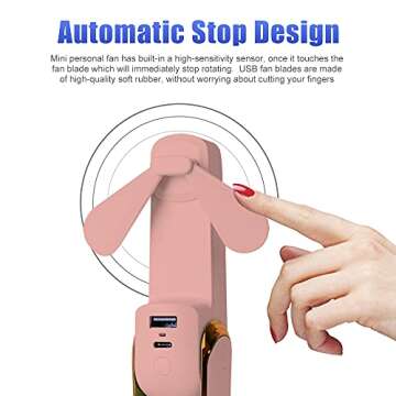 ideapro Pocket Handheld Fan Mini Portable Fan with Lanyard, 2000 mAh USB Rechargeable Mini Fan, Batteries Operated Handheld Fan with 3 Speeds Power Bank Flashlight Function for Home Outdoor Travel