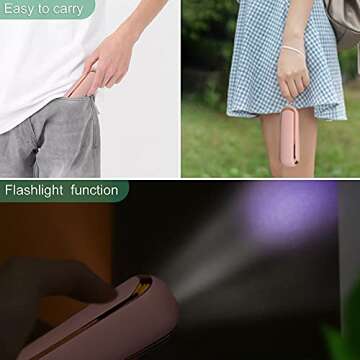 ideapro Pocket Handheld Fan Mini Portable Fan with Lanyard, 2000 mAh USB Rechargeable Mini Fan, Batteries Operated Handheld Fan with 3 Speeds Power Bank Flashlight Function for Home Outdoor Travel