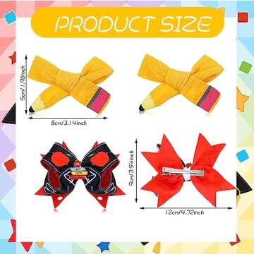 Zeyune 12 Pcs Back to School Bow Hair Clips for Girls Yellow Pencil Apple Book Blackboard Hairpin Co...