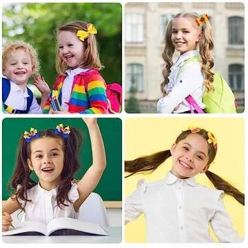 Zeyune 12 Pcs Back to School Bow Hair Clips for Girls Yellow Pencil Apple Book Blackboard Hairpin Colorful Glitter Barrette Clips for Girls Kids Baby Toddler Students Kindergarten Hair Accessories