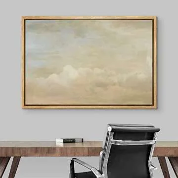 MUDECOR Framed Canvas Print Wall Art Brown & White Cloud Sky at Dusk Nature Wilderness Illustrations Impressionism Rustic Scenic Colorful for Living Room, Bedroom, Office - 24"x36" Natural