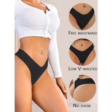 ALL OF SHE Seamless Thongs for Women No Show V-waisted Invisible Sexy Panties Tangas Thong Underwear Women 6 Pack