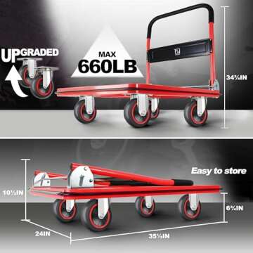 Push Cart Dolly by Wellmax, Moving Platform Hand Truck, Foldable for Easy Storage and 360 Degree Swi...