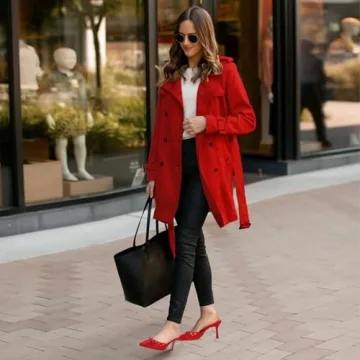 Eteridrey Red Stiletto Heels with Studded Bow for Women