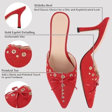 Eteridrey Red Stiletto Heels with Studded Bow for Women