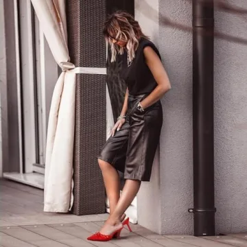 Eteridrey Red Stiletto Heels with Studded Bow for Women