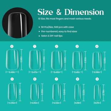 Medium Square Nail Tips, 500Pcs Beetles Gel X Nail Kit Medium Square Pre Shaped Clear Full Cover False Nails for Gel Art Polish Soak Off Lamp Nail Extensions Acrylic Press on Nail Tips
