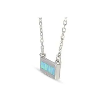 AFFY 14k White Gold Over Sterling Silver Thin Bar Synthetic Opal Necklace Pendant 16" Chain