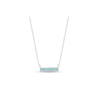 AFFY 14k White Gold Over Sterling Silver Thin Bar Synthetic Opal Necklace Pendant 16" Chain