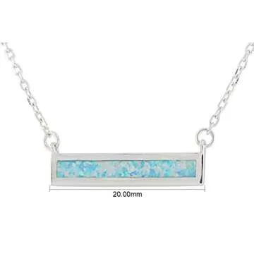 AFFY 14k White Gold Over Sterling Silver Thin Bar Synthetic Opal Necklace Pendant 16" Chain