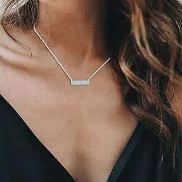AFFY 14k White Gold Over Sterling Silver Thin Bar Synthetic Opal Necklace Pendant 16" Chain
