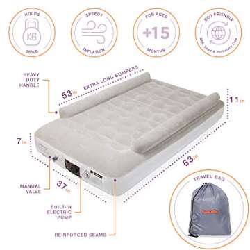 KareCaddy Toddler Air Mattress - Kids AirBed with Built-in Electric Pump, Kids Air Mattress with Sides Rails, Inflatable Toddler Travel Bed with Bumpers, Camping Portable Kids Air Bed