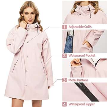 UNIQUEBELLA Upgrade Rain Jackets for Women Waterproof, Raincoat Long Hooded Rain Coats Outdoor Windbreaker Trench Coat