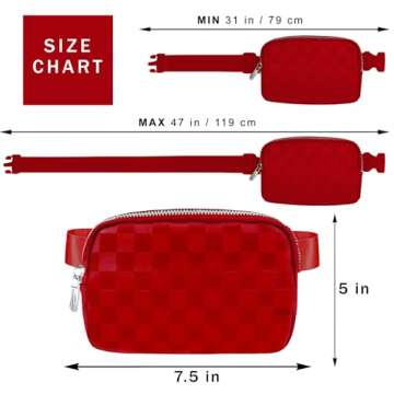 DANCOUR Checkered Belt Bag, Cross Body Bag, Fanny Pack, Leather Fanny Pack Crossbody, Fanny Packs For Women, Crossbody Bags for Women, Waist Bag, Crossbody Fanny Pack For Women, Red Fanny Pack