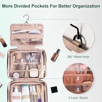 Everfun Hanging Travel Toiletry Bag for Women Traveling With Leakproof Compartment Makeup Cosmetic Organizer Dopp Kit Travel Accessories Essentials Must Have