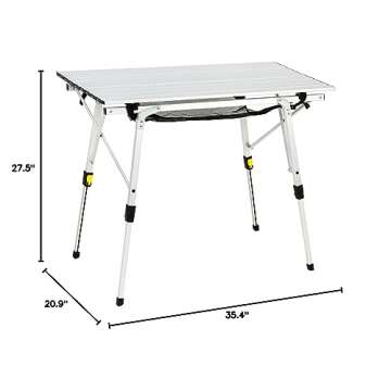 PORTAL Outdoor Folding Portable Picnic Camping Table with Adjustable Height Aluminum Roll Up Table Top Mesh Layer, Silver