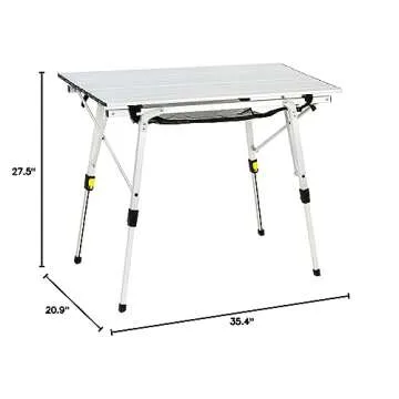 PORTAL Outdoor Folding Portable Picnic Camping Table with Adjustable Height Aluminum Roll Up Table Top Mesh Layer, Silver
