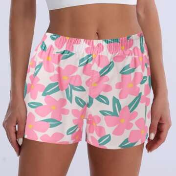 Cinvik Womens Sleep Shorts Loose Booty Shorts Lounge Soft Elastic Wasit Cotton Comfy Pajama Bottoms Pack Pj for Women XL, 3pcs-fruits/Flowers