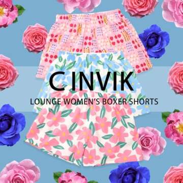 Cinvik Womens Sleep Shorts Loose Booty Shorts Lounge Soft Elastic Wasit Cotton Comfy Pajama Bottoms Pack Pj for Women XL, 3pcs-fruits/Flowers