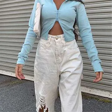 MASZONE High Waist Jeans for Women Y2K Fashion Wide Leg Straight Denim Jeans Casual Baggy Trousers Vintage Denim Pants White