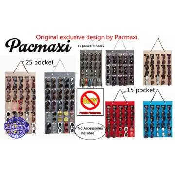 PACMAXI Sunglasses Storage Organizer, Wall Pocket Mounted by Sunglasses, Hanging Eyeglasses Storage Holder, Eyewear Display. (Grey, 15 Slot)