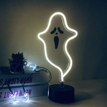 Halloween Décor Cute Ghost Neon Sign, Spooky White Ghost Novelty Light Table Decor, USB or Battery ...