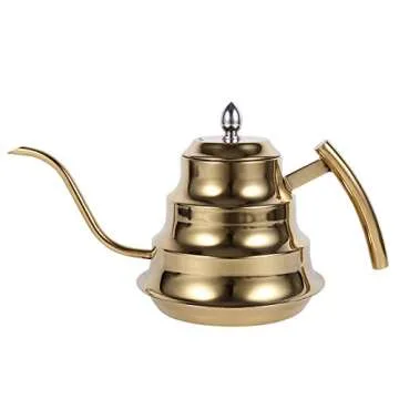 1.2L Gooseneck Tea Pot, Tea Kettle Anti-rust and -resistant Tea Pot, for using on Gas, Electric and Induction Stove Home Kitchen Use(Golden)