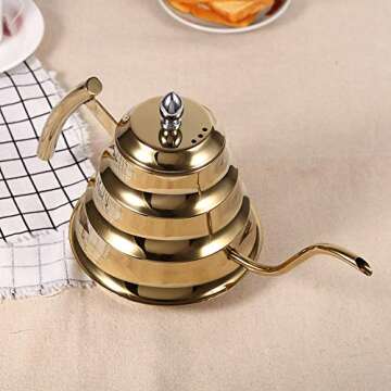 1.2L Gooseneck Tea Pot, Tea Kettle Anti-rust and -resistant Tea Pot, for using on Gas, Electric and Induction Stove Home Kitchen Use(Golden)