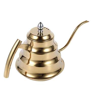 1.2L Gooseneck Tea Pot, Tea Kettle Anti-rust and -resistant Tea Pot, for using on Gas, Electric and Induction Stove Home Kitchen Use(Golden)