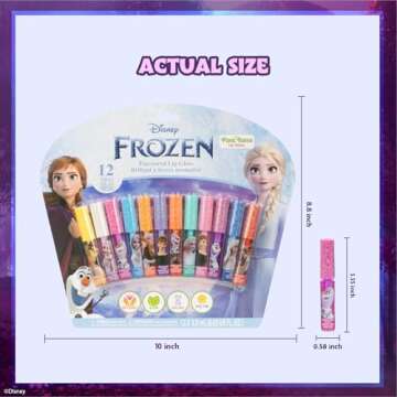 Disney Frozen 12 Piece Plant Based Lip Gloss, Girls Party Favors, First Makeup Set for Girl, Perfect for Parties, Sleepovers, and Birthday Gifts, Elsa and Anna, Ages 3+, by Townley Girl