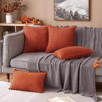 MIULEE Burnd Orange Pom-pom Throw Pillow Covers Set